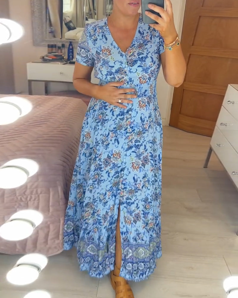 Floral Print V-Neck Dress