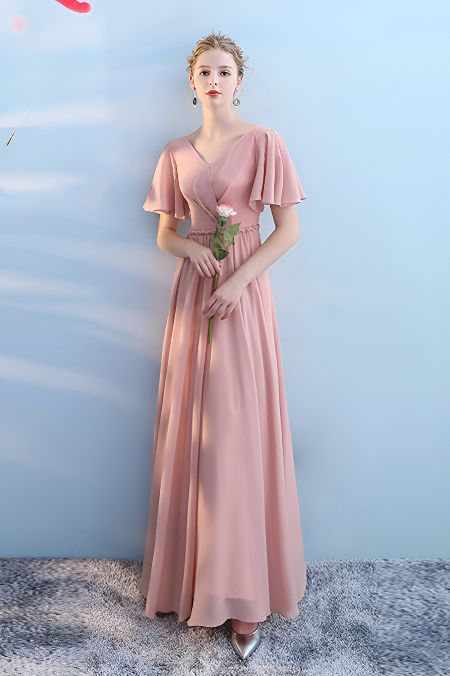 anyfreebie™-Bridesmaid dress annual party banquet pink evening dress