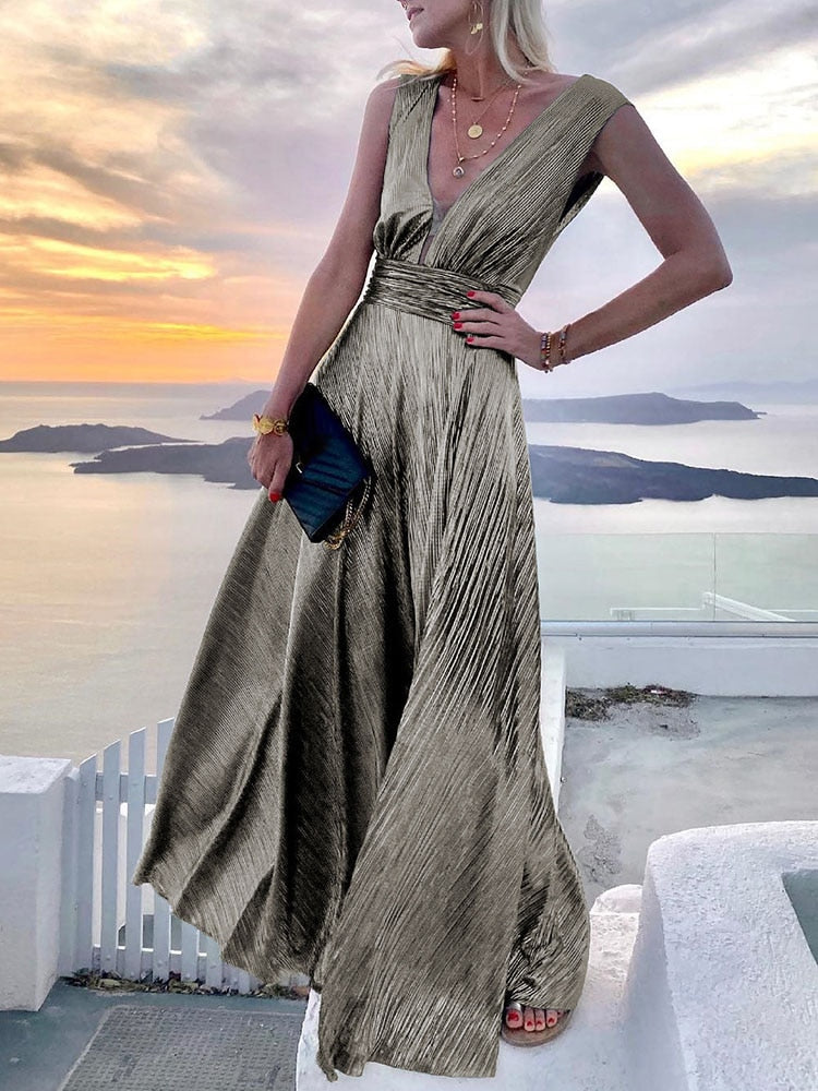 anyfreebie™- Sexy Dress Women Elegant Solid Strapless Maxi Party Dress Summer Casual Sleeveless Female Streetwear Long Dress Vestidos