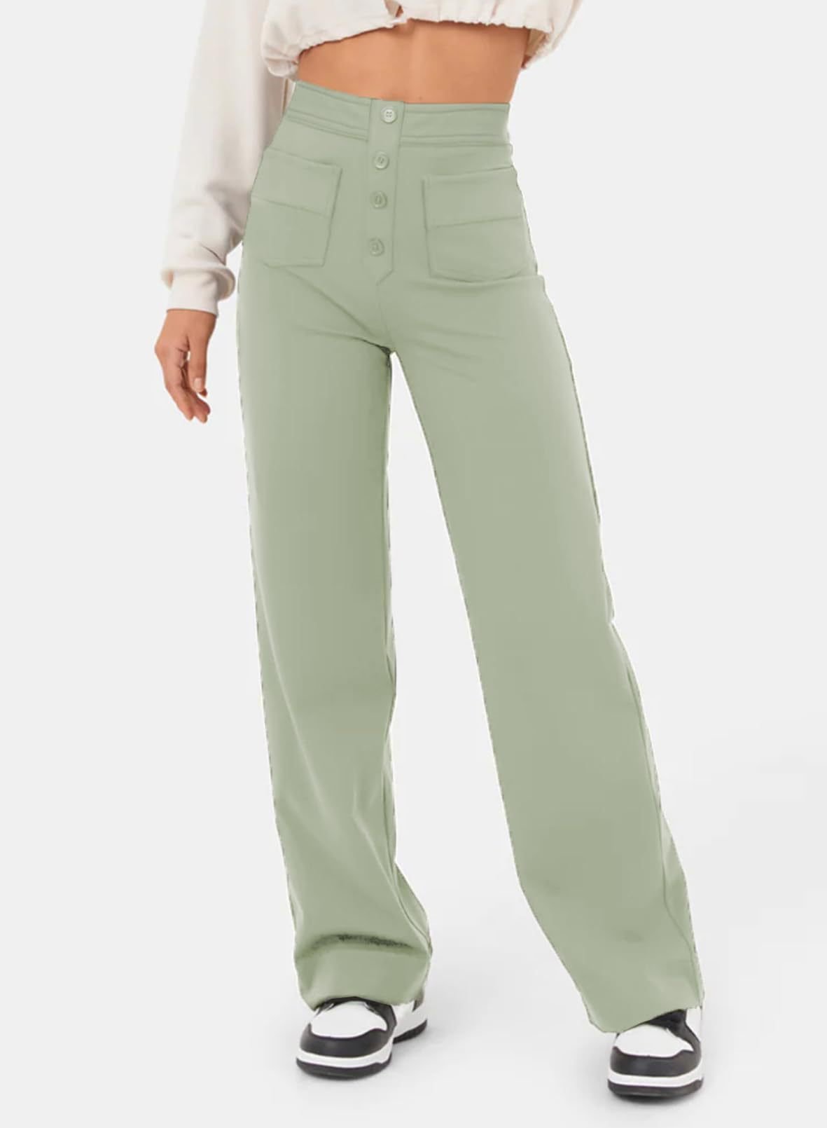 High-waisted elastic casual pants
