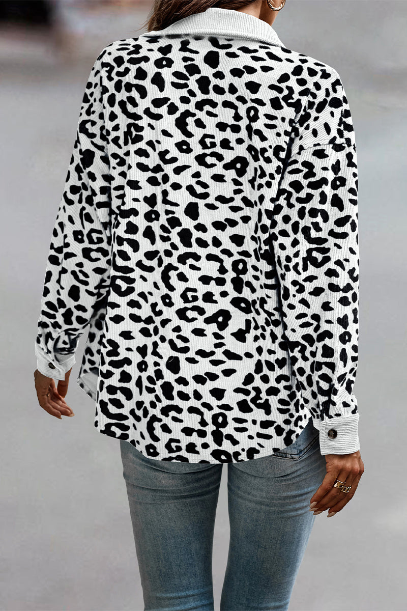 anyfreebie™-Casual Sweet Leopard Pocket Turndown Collar Tops