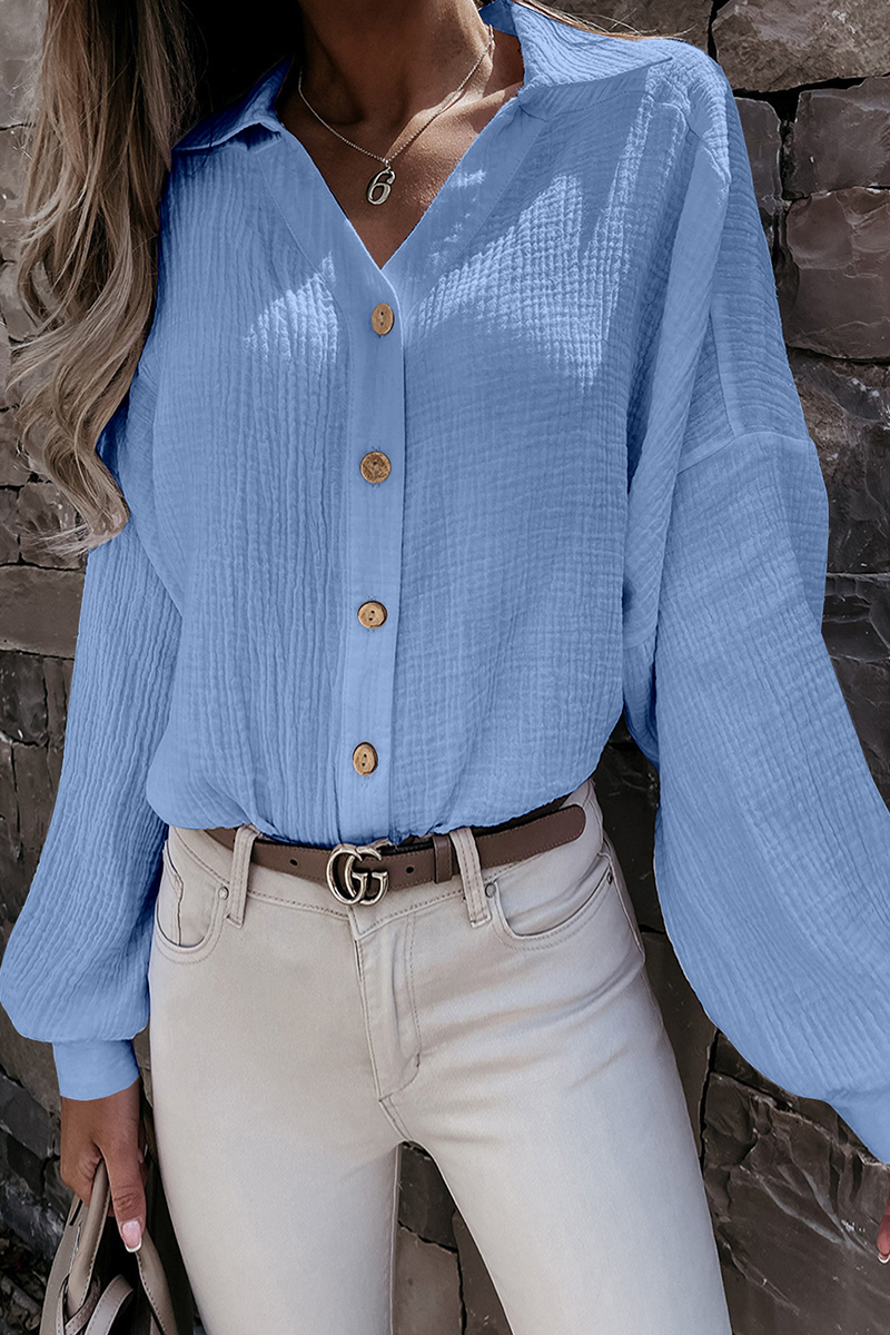 anyfreebie™-Casual Solid Buckle Turndown Collar Tops