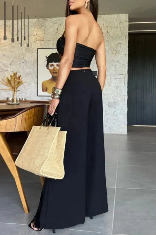 anyfreebie™-Sexy Casual Solid Tassel Hollowed Out Backless Slit Strapless Sleeveless Two Pieces