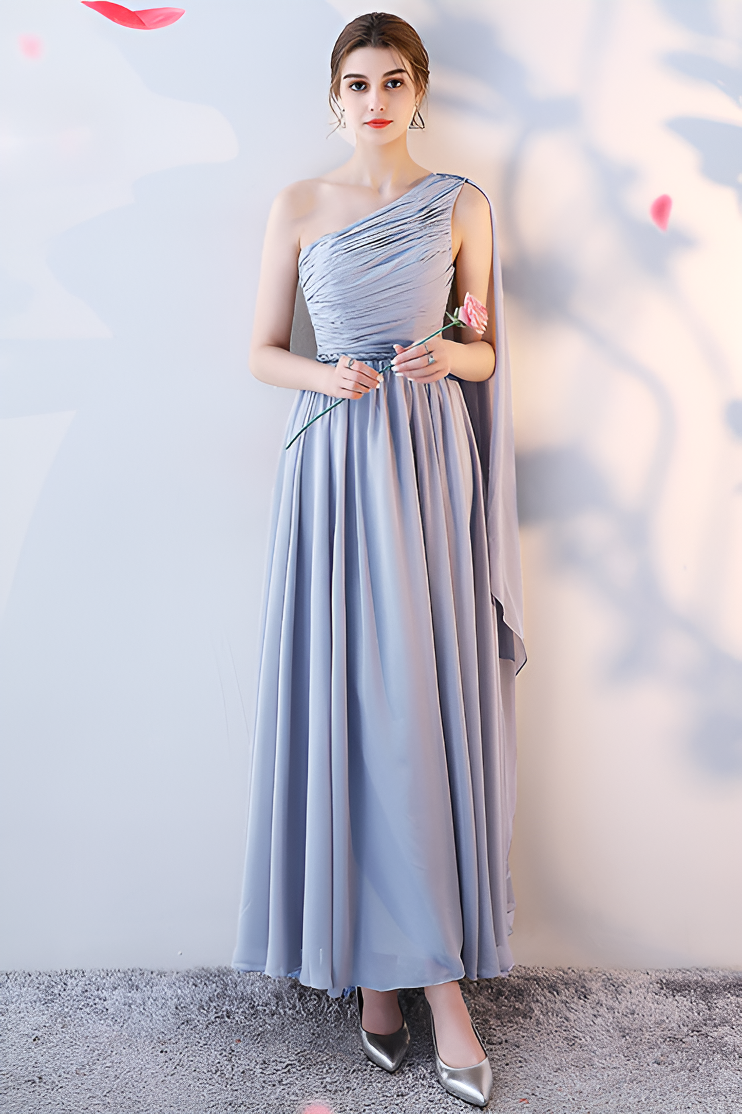 anyfreebie™-Bridesmaid dress annual party banquet silver gray evening dress