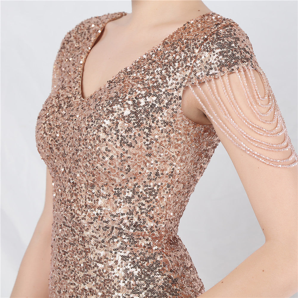 anyfreebie™-Beaded sequined long A-line evening gown