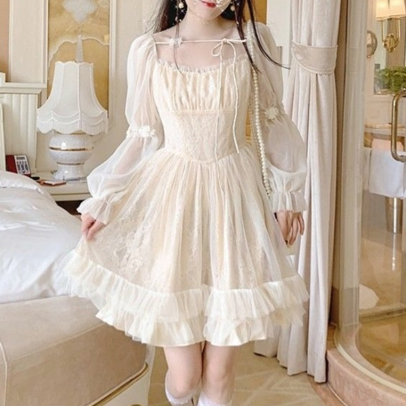 anyfreebie™- Lolita Kawaii Dress Women Casual Long Sleeve Vintage Y2k Mini Dress Female Japanese Style One Piece Dress Korean Autumn