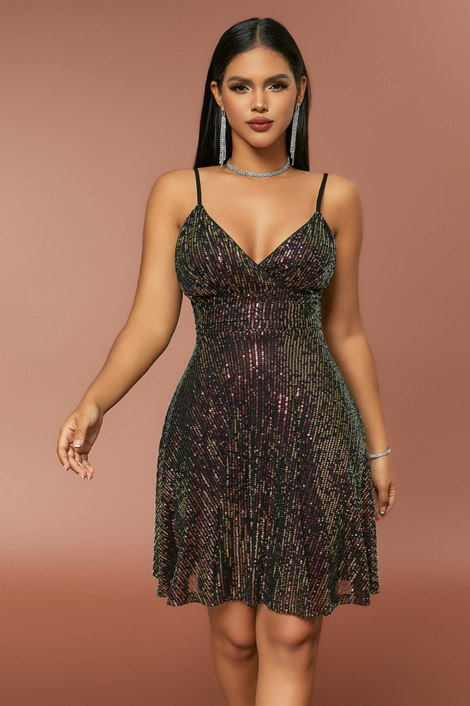 anyfreebie™-Sequin pleated cross-strap resort dress