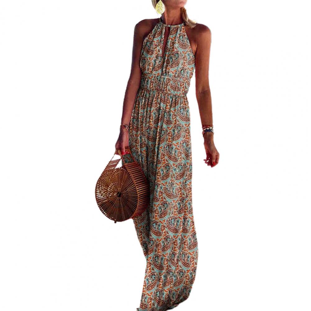 anyfreebie™-Summer Boho Floral Print Long Party Dress Women Elegant Halter Sleeveless Maxi Dress Spring Backless Hollow Out Dresses