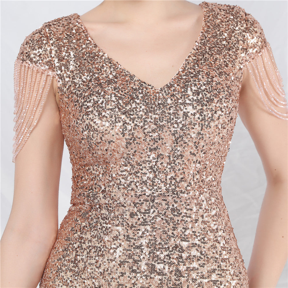 anyfreebie™-Beaded sequined long A-line evening gown