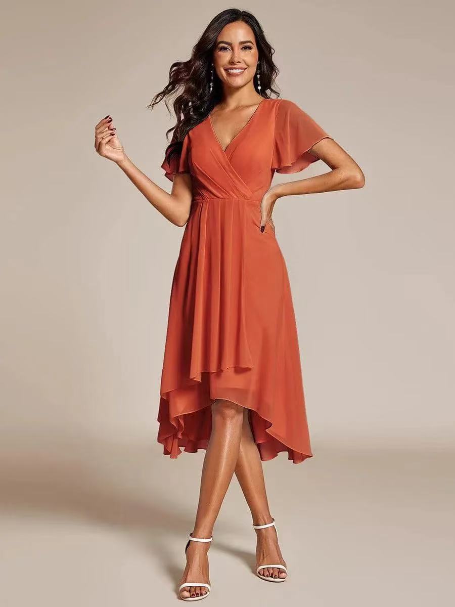 ✨Ruffles Sleeve Pleated V-Neck A-Line Midi Dress (buy two free shipping!!!)