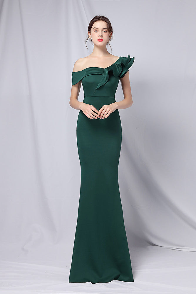 anyfreebie™-Solid color one shoulder banquet evening dress