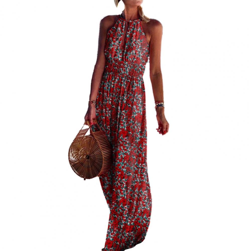 anyfreebie™-Summer Boho Floral Print Long Party Dress Women Elegant Halter Sleeveless Maxi Dress Spring Backless Hollow Out Dresses