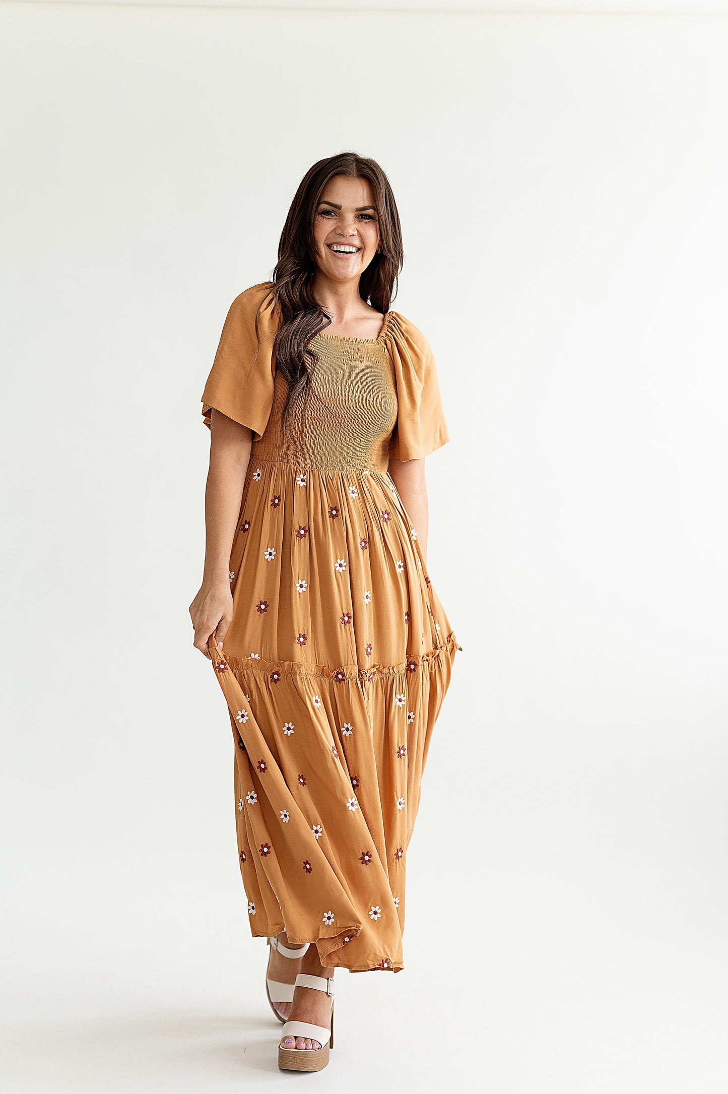 loveedsTM-Clementine Embroidered Dress in Camel