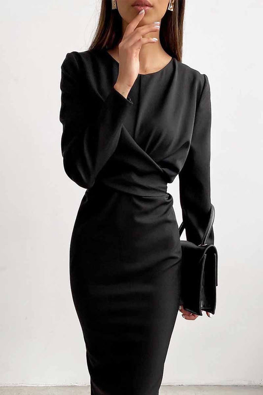 anyfreebie™-Fashion Long Sleeve Waist Midi Dress