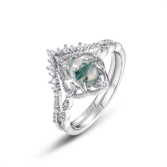 Natural 5*7mm Oval Green Moss Agate Rings 925 Sterling Silver For Women Unique Gemstone Wedding Bridal Fine Jewelry Gift