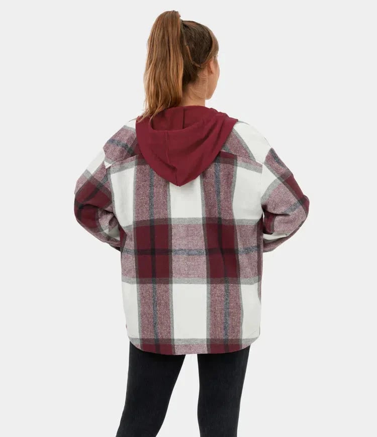 🔥Women's Plaid Button Down Fleece Lined Hooded Jackets Warm Coat