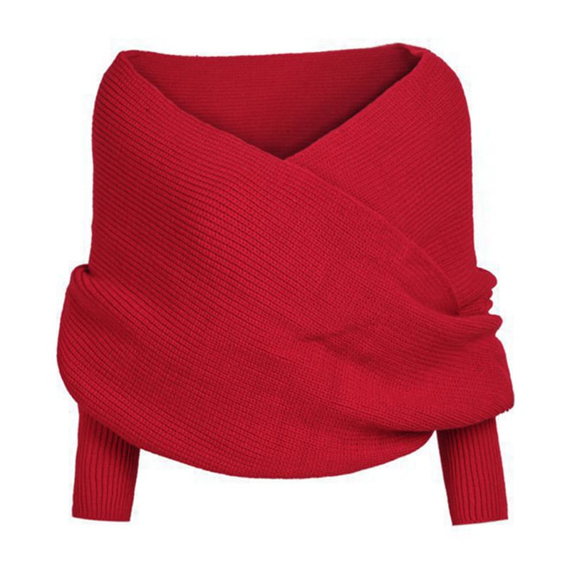 Womens Scarf with Sleeves Knit Wrap Sweater Cozy Crochet Cropped Shawl