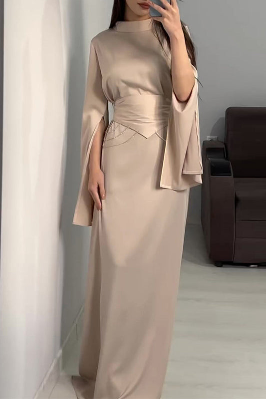 anyfreebie™-Elegant Solid Slit Half A Turtleneck Waist Skirt Dresses