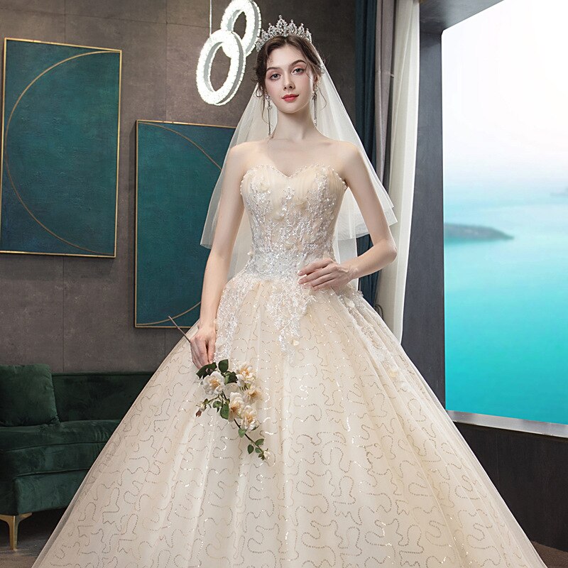 anyfreebie™-Wedding Dress 2024 Gryffon Classic Strapless Wedding Gown With Train Lace Up Ball Gown Luxury Lace Embroidery Robe De Mariee