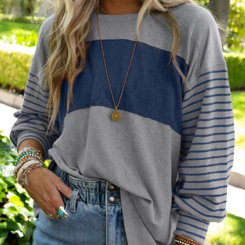 🔥Women’s Trendy Color Block Striped Long Sleeve T-Shirt
