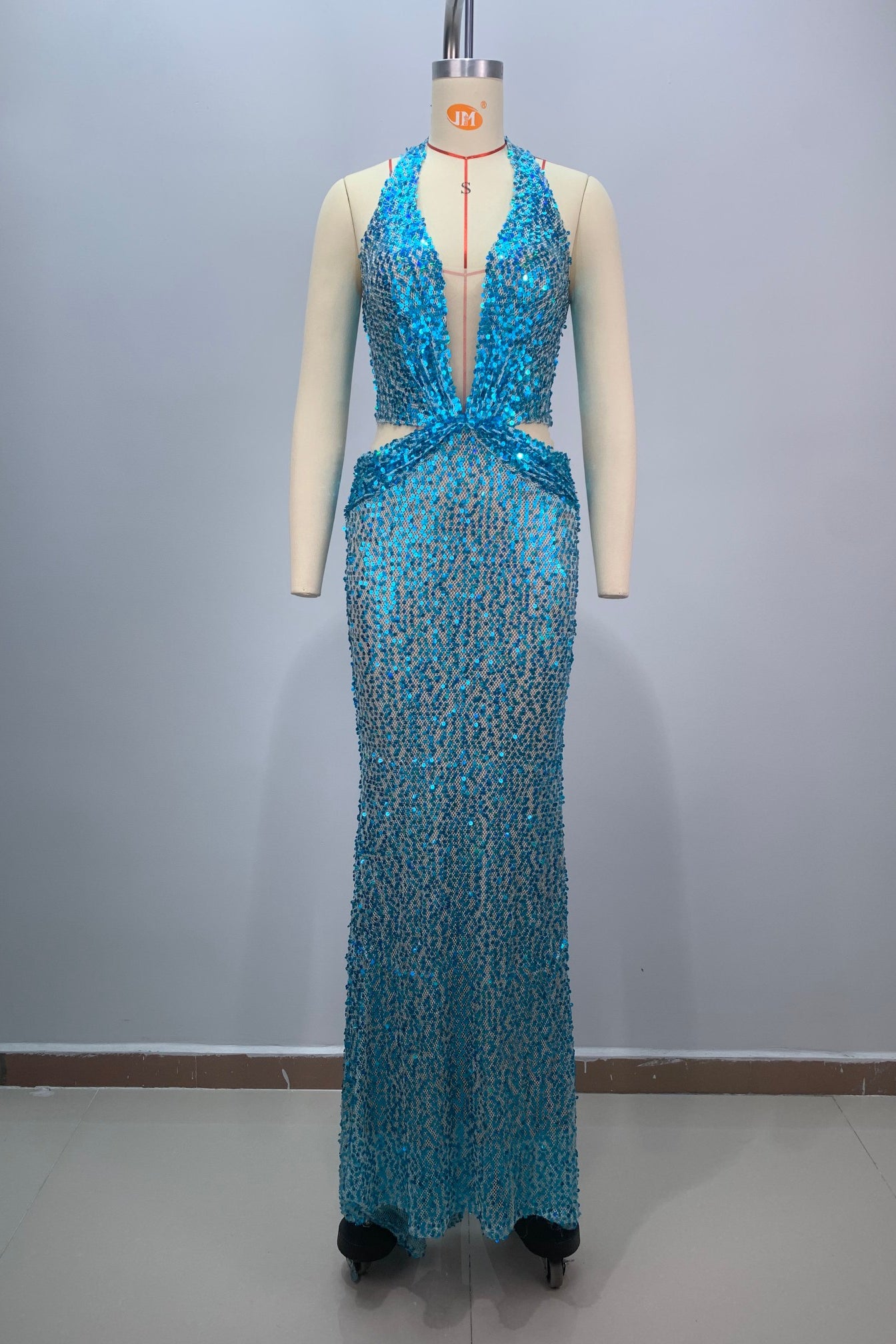 anyfreebie™-Blue cross sequins evening gown-vx