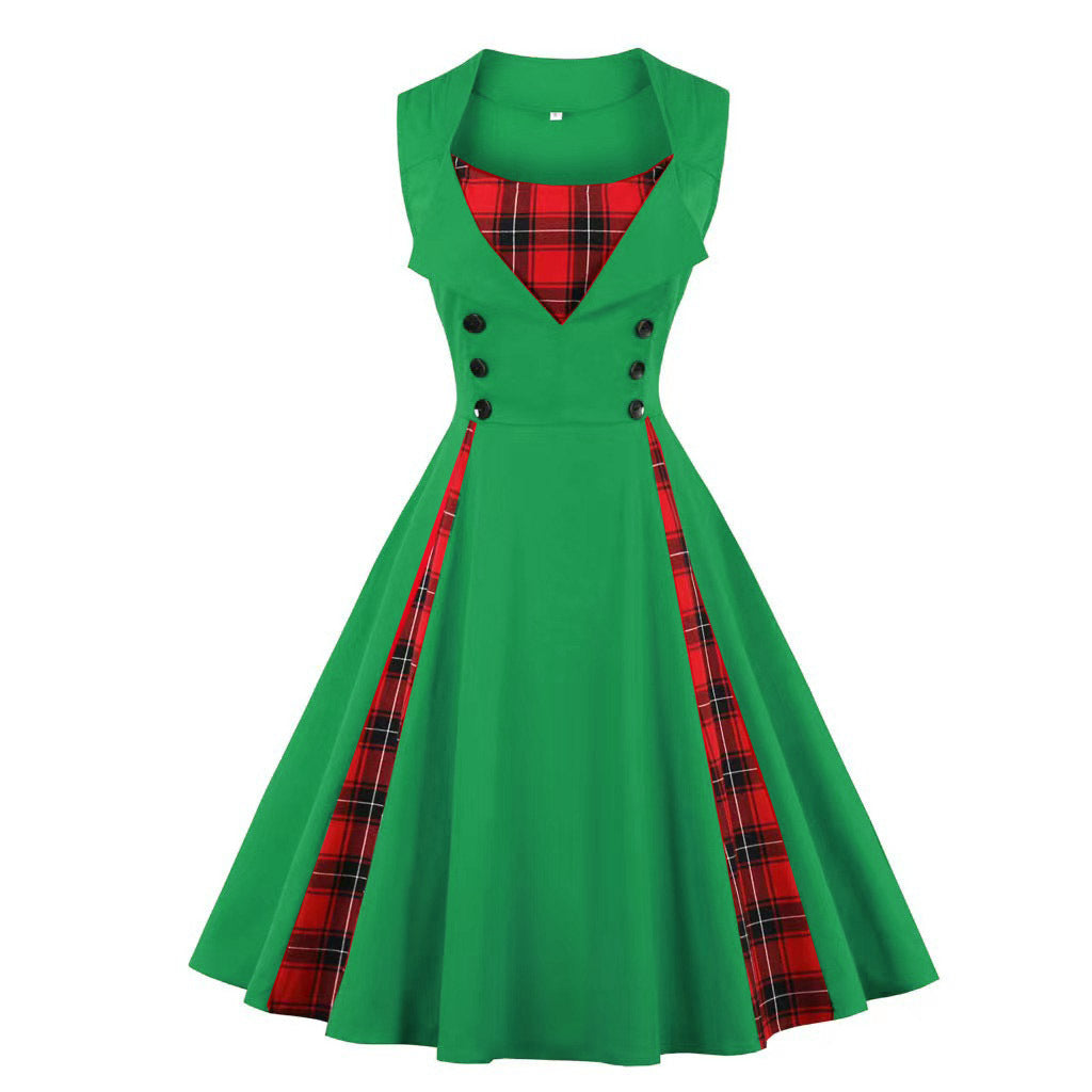 anyfreebie™-Sleeveless simple plaid retro dress