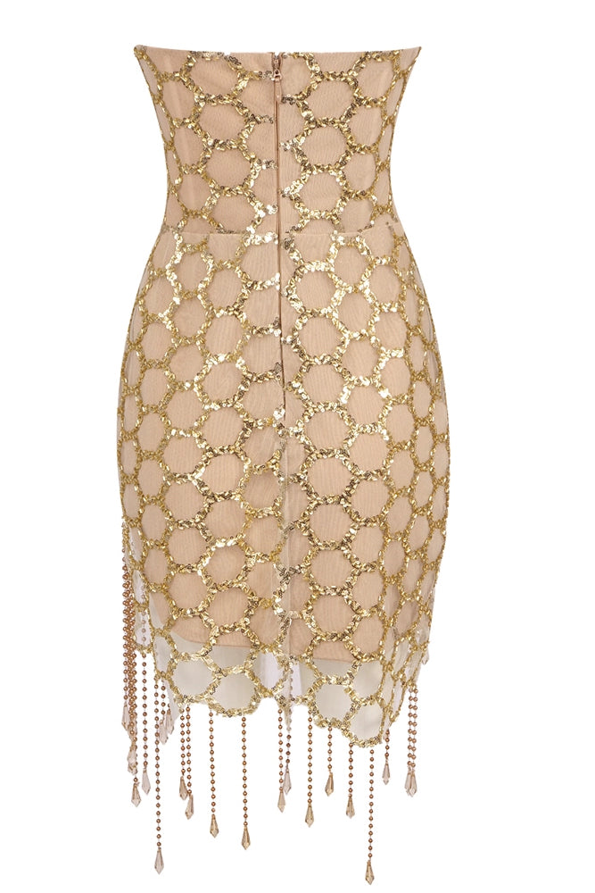 anyfreebie™-Strapless rhinestone fringe dress-vx