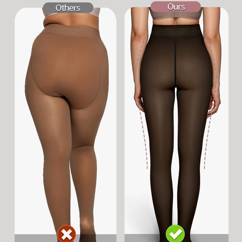 Women's Sheer Fake Translucent High Waisted Thermal Fleece Lined Tights