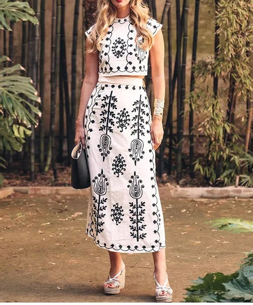 anyfreebie™-Stylish Printed Vacation Style Two Piece Dress