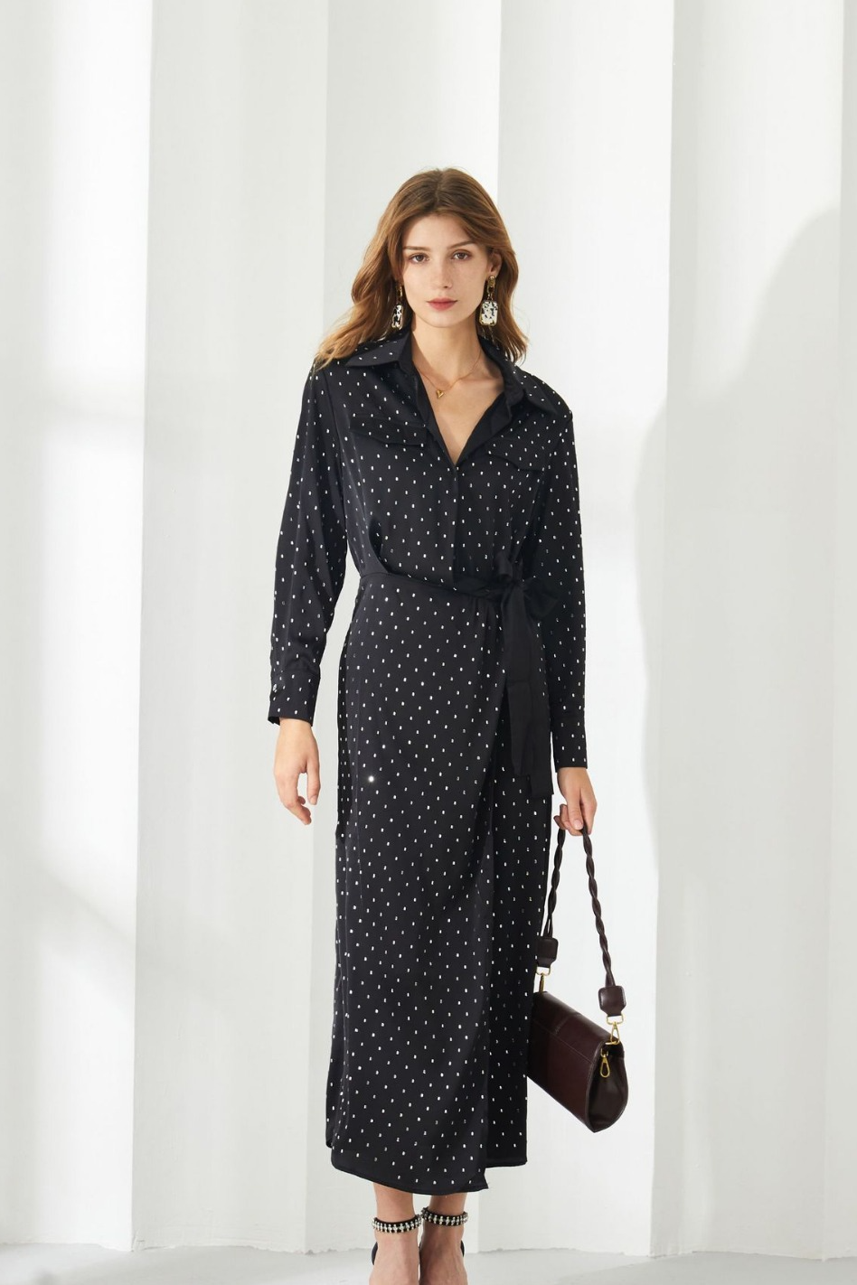 anyfreebie™-Polka dot long sleeve thin bow dress