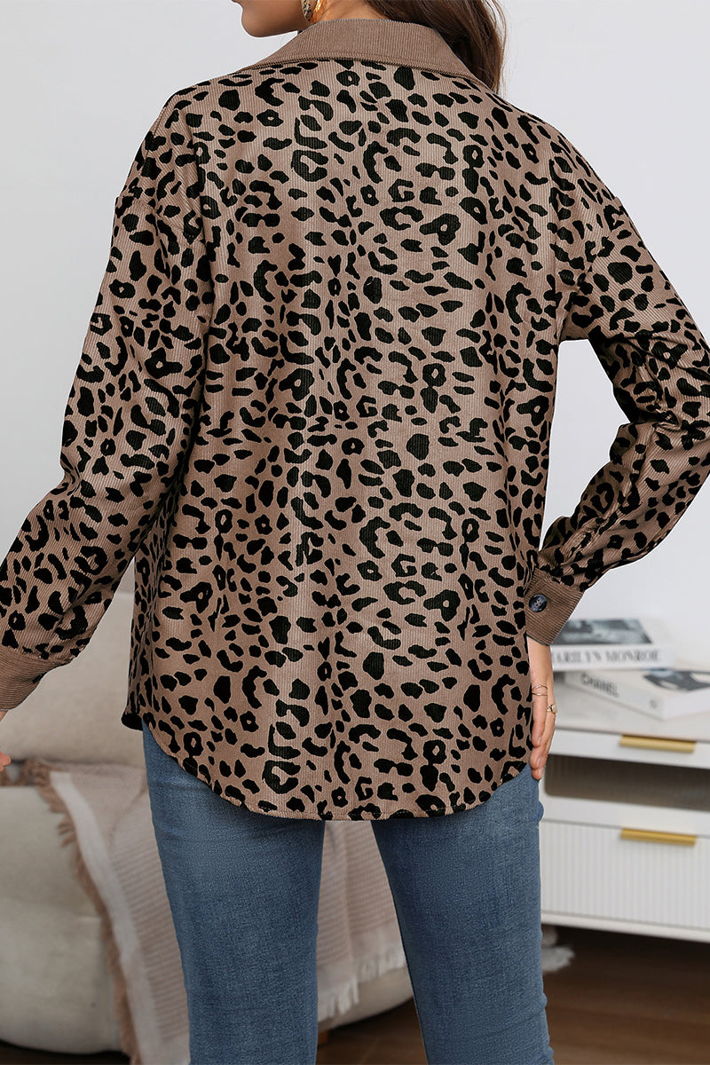 anyfreebie™-Casual Sweet Leopard Pocket Turndown Collar Tops