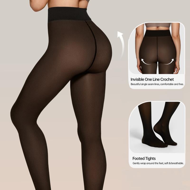 Women's Sheer Fake Translucent High Waisted Thermal Fleece Lined Tights
