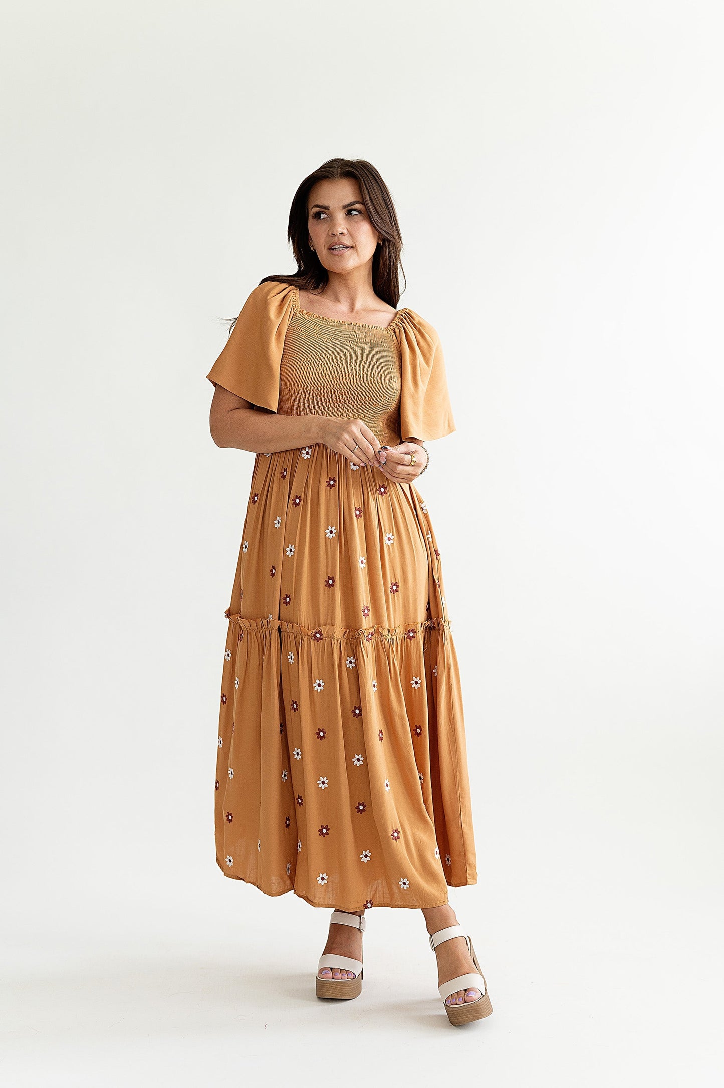 loveedsTM-Clementine Embroidered Dress in Camel