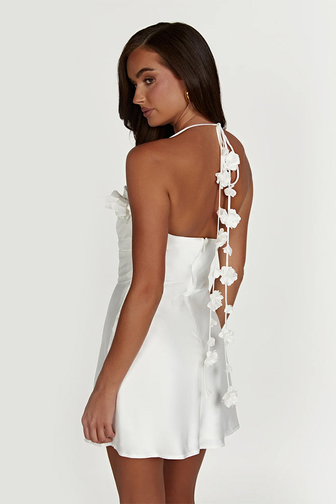 anyfreebie™-Sexy halterneck off-shoulder backless white dress