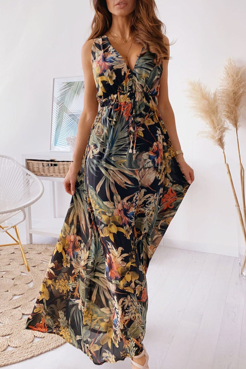 anyfreebie™-Fashion Sweet Print V Neck A Line Dresses