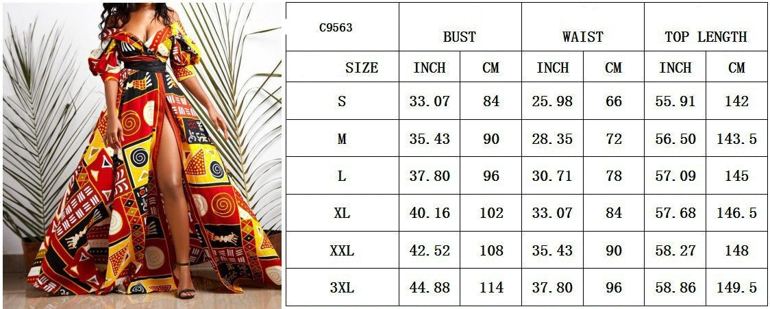 anyfreebie™- Dashiki Print Ankara Dresses African Women Clothes Summer Bohe Sexy V-neck Backless Slit Maxi Dress Kanga Clothing Plus Size