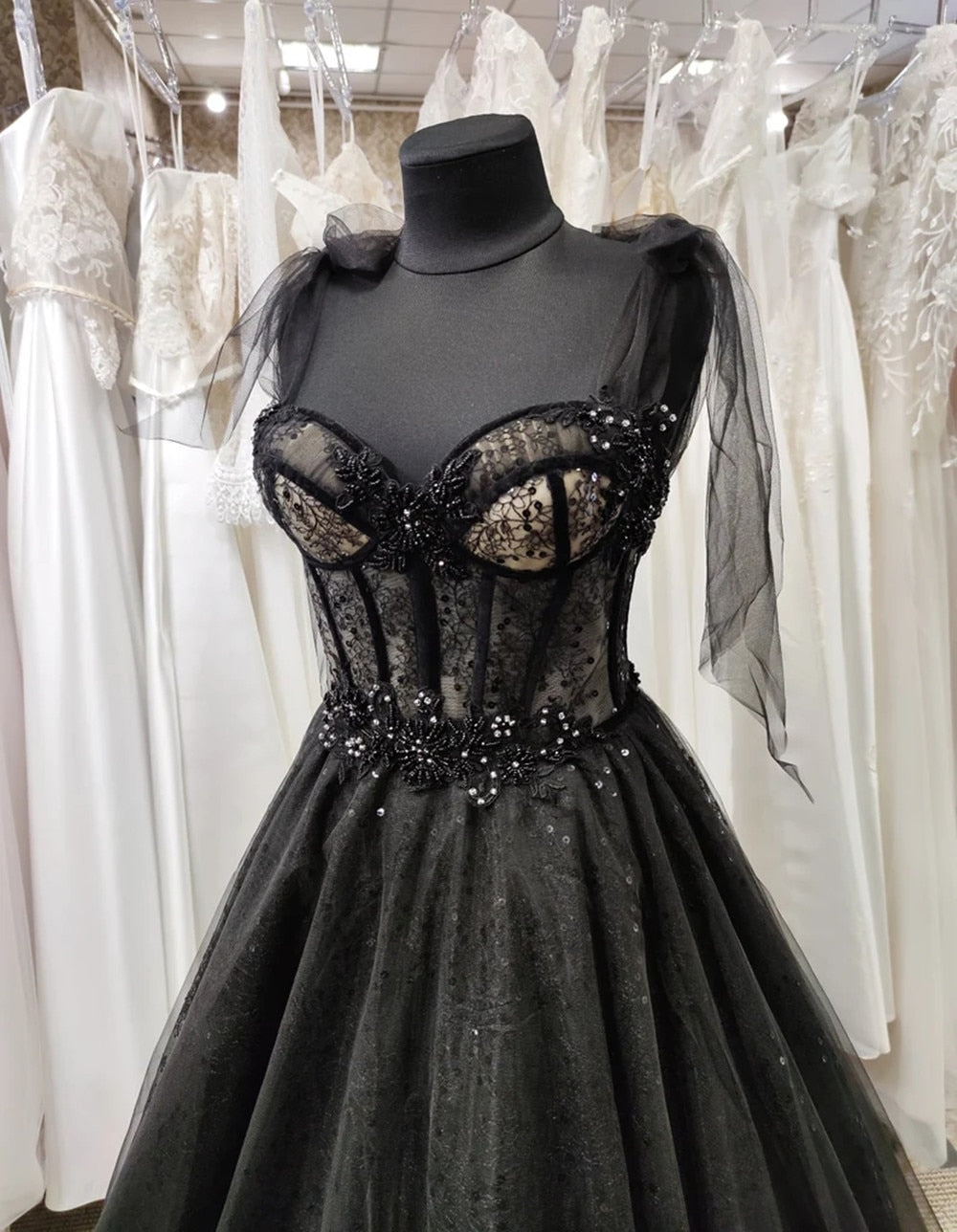 anyfreebie™- Gothic Black Wedding Dresses Sexy Ball Gown Prom Dresses Glitter Sweetheart Party Dresses Vestidos De Fiesta