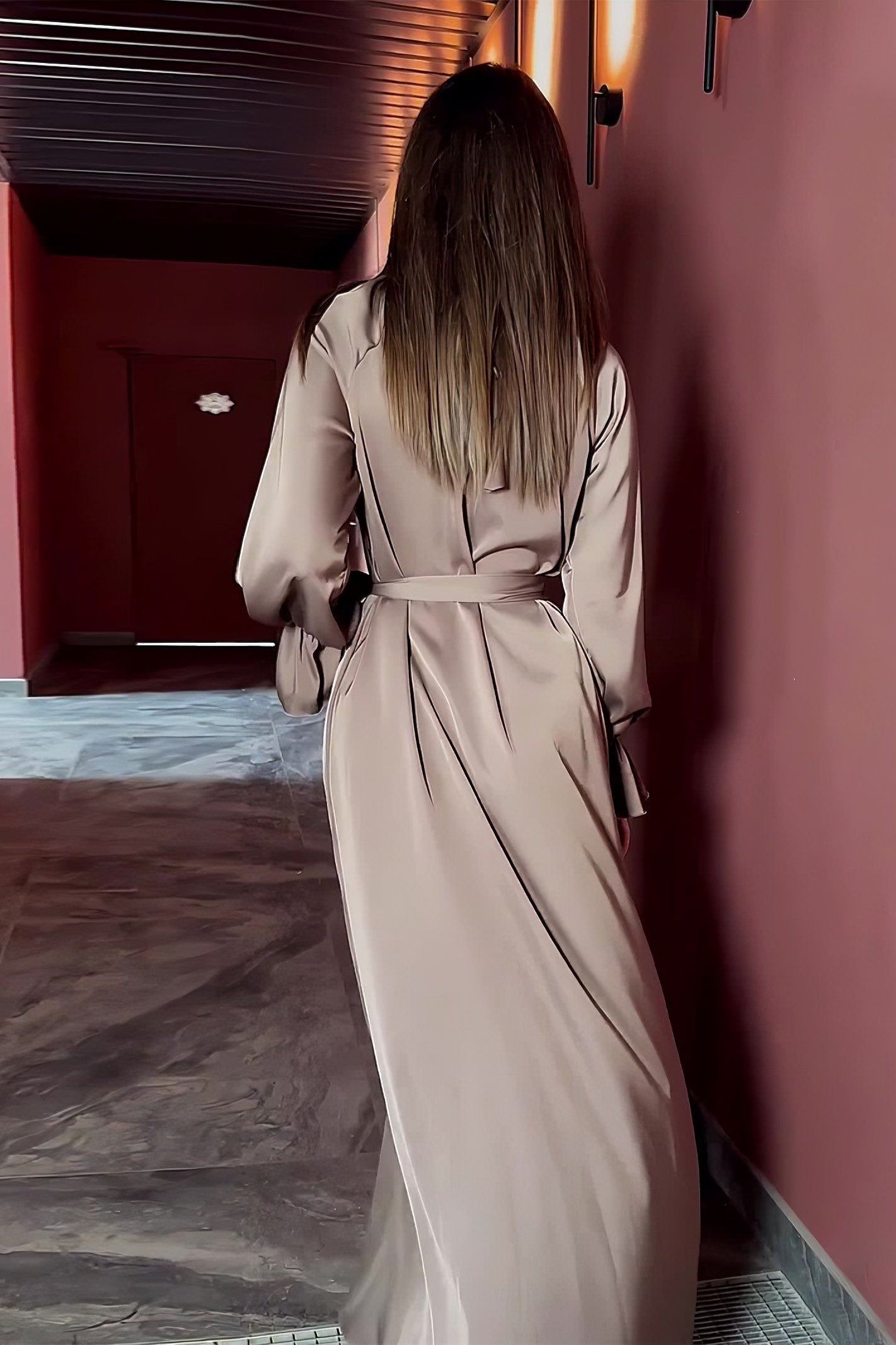 anyfreebie™-Solid Color Satin Long Sleeve Loose Dress