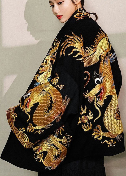 anyfreebie™-Gold Painted Dragon Oversized Cotton Cardigan Jacket