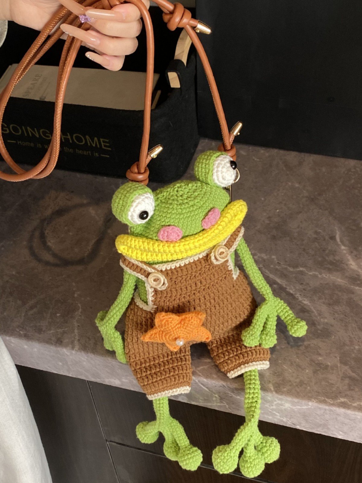 New Handmade Crochet Big Mouth Frog Crossbody Bag