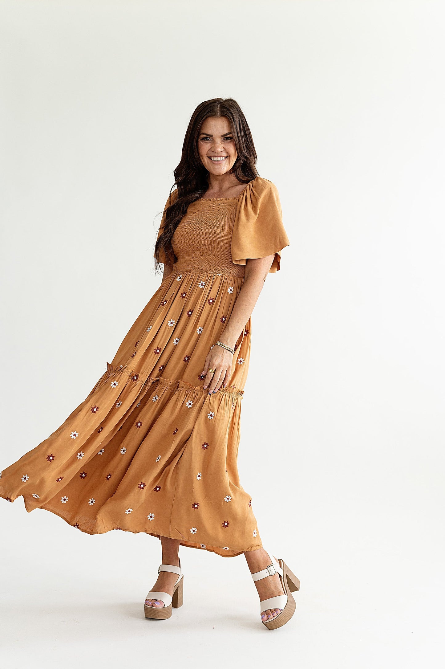 loveedsTM-Clementine Embroidered Dress in Camel