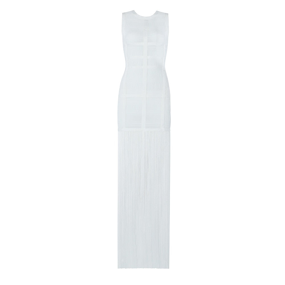 anyfreebie™-Hollow Fringe White Sleeveless One-piece Dress Summer Party Gathering Dresses