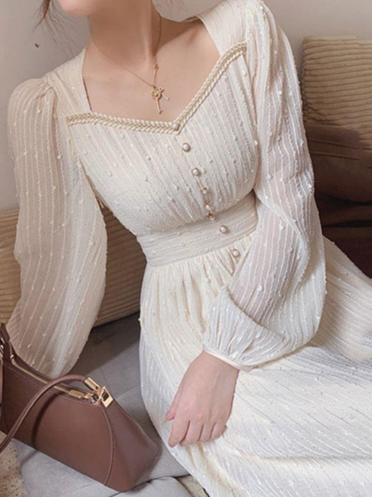 anyfreebie™- 2024 Summer New Women Fashion Elegant White Midi Dresses Vintage Princess Female Party A Line Clothes Vestdios