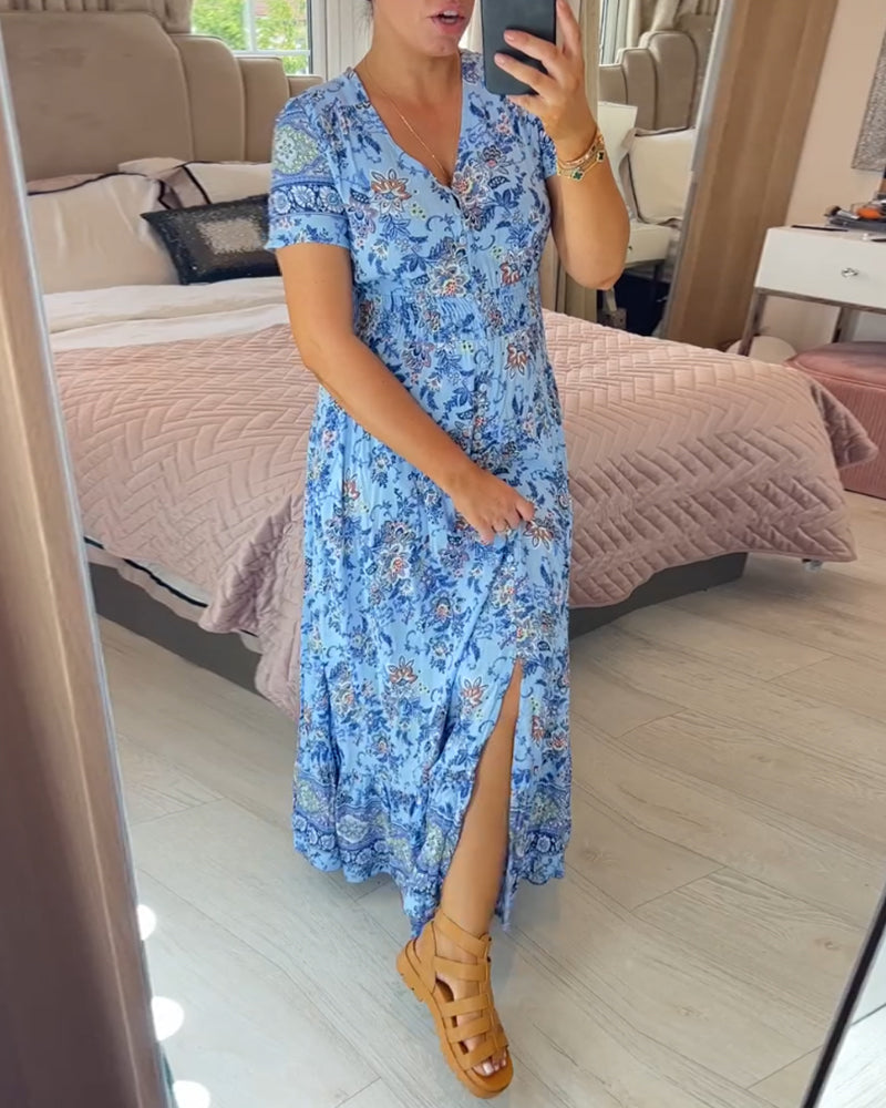 Floral Print V-Neck Dress