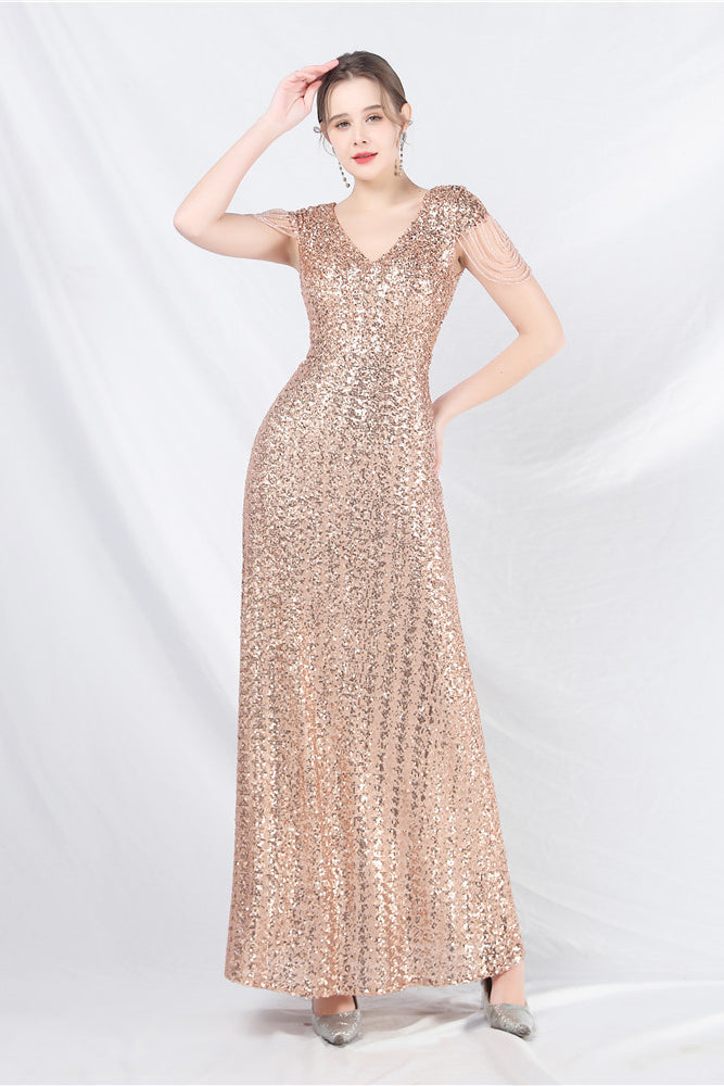 anyfreebie™-Beaded sequined long A-line evening gown