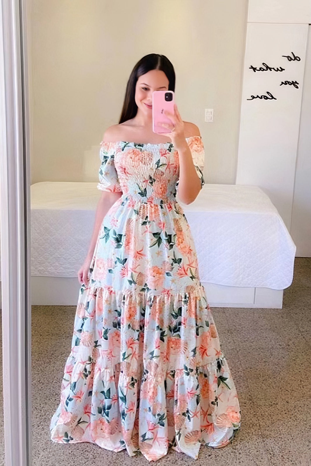 anyfreebie™-One-shoulder floral off-shoulder long printed dress