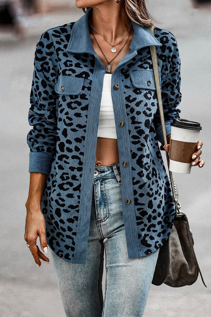 anyfreebie™-Casual Sweet Leopard Pocket Turndown Collar Tops