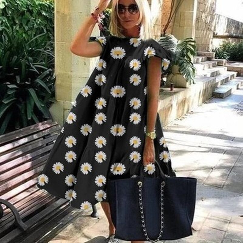 anyfreebie™-Women Dresses 2024 Summer Shrimp Print Loose Casual Swing Dress Butterfly Short Sleeve Midi Holiday Dress Beach Boho Female Robe