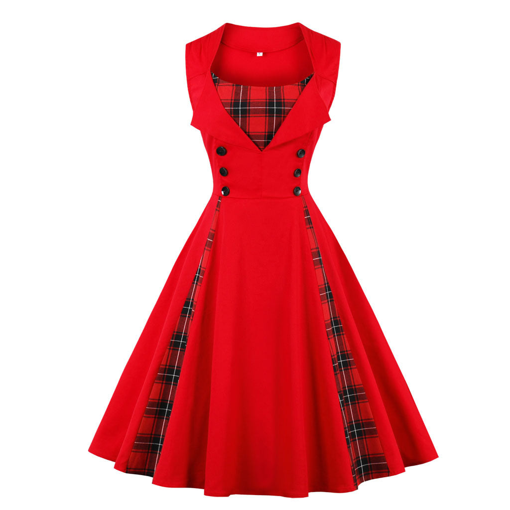 anyfreebie™-Sleeveless simple plaid retro dress