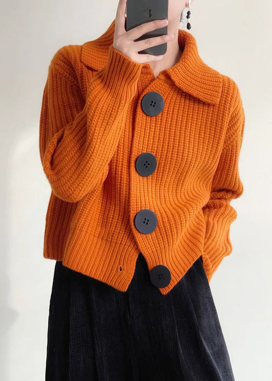 anyfreebie™-Modern Orange Peter Pan Collar Button Down Knit Cardigan Winter